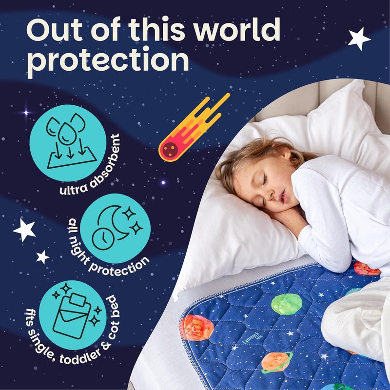 Lynmark ® 2x Potty Training Mattress Protector Pee Pad for Kids - Waterproof Toddler Bed Wetting Mat for Toilet Training - Non-Slip Washable Bedwetting Topper Absorbs Up to 2000ml- 35" x 33", Astronaut - Image 2